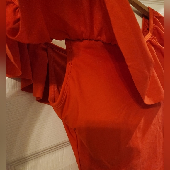 Uncommon Sense Red Ruffle on or off shoulder swimsuit Size M - Picture 5 of 11